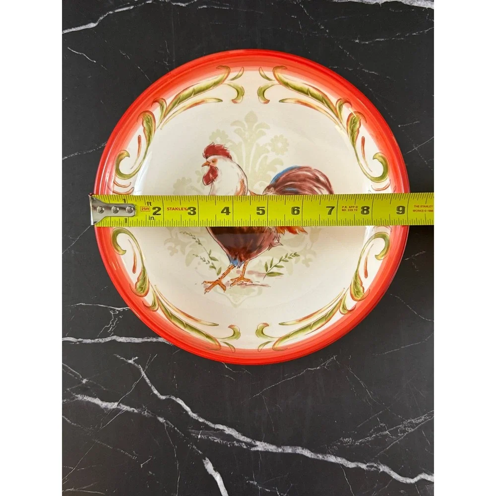 Vintage Pier 1 Imports Hand Painted Ironstone Red Rooster 9in Bowl